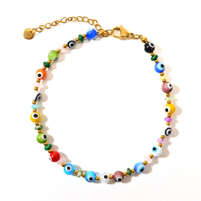 Wholesale Classic Devil's Eye Stainless Steel Bead Foot Chain Round Beads Colorful Evil Eye Foot Accessories Wholesale