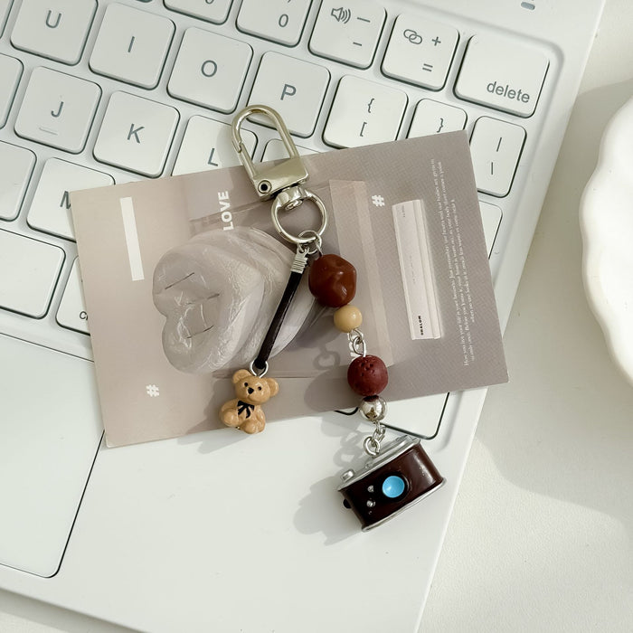 Wholesale camera beaded mobile phone chain bag hanging key chain bear hanging chain