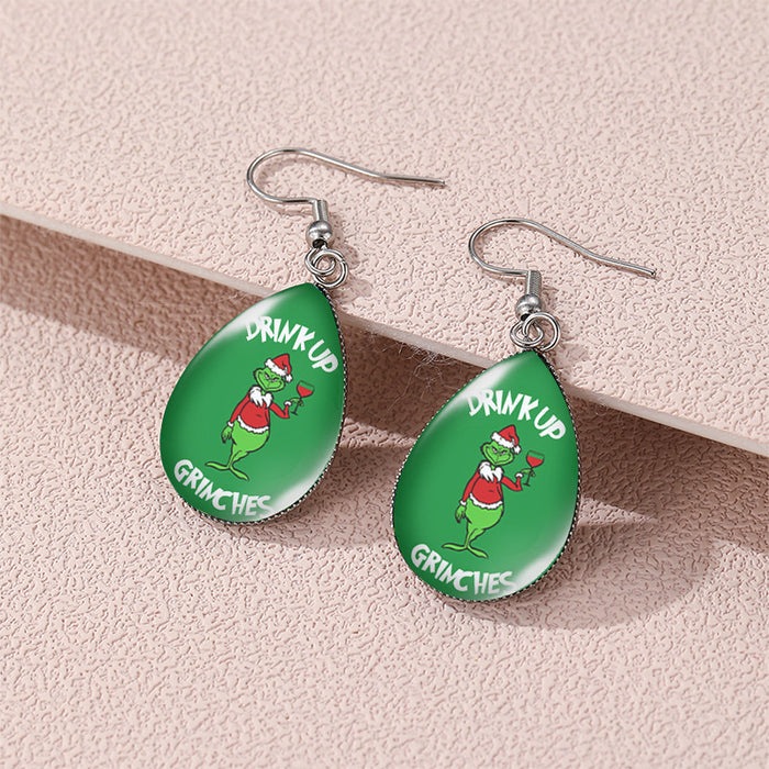 Wholesale Cartoon Christmas Water Drop Alloy Shaped Time Gemstone Earrings JDC-ES-XiangL061
