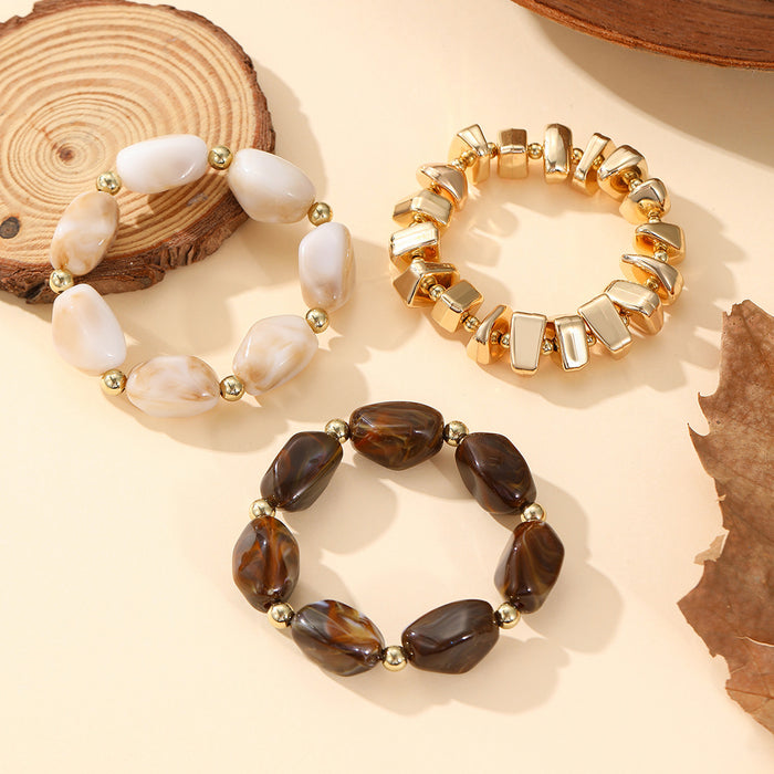 Wholesale Resin Retro Color-Contrast Beaded Bracelet Handmade Woven Stackable Jewelry Accessory MOQ≥2