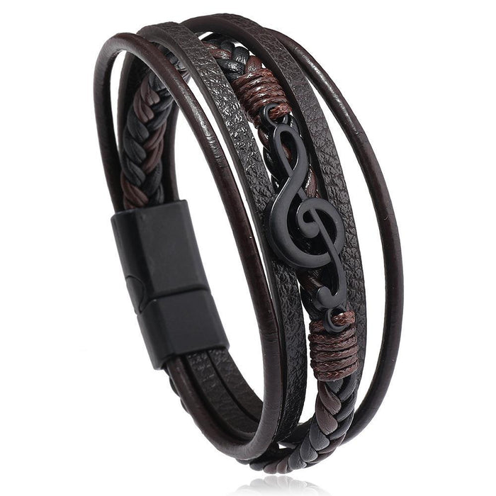 Wholesale Men's Bracelet Music Symbol Simple Leather Multi-layer Bracelet Magnetic Buckle Jewelry