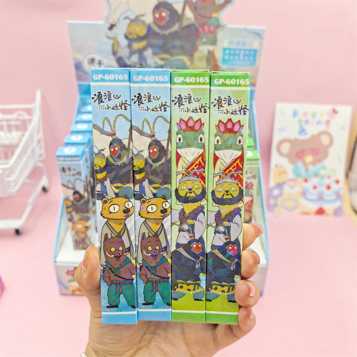 Wholesale 6pcs Monster blind box press pen cartoon brush question neutral pen 0. 5mm student writing black water pen