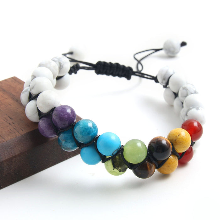Wholesale Chain Double Layer Agate Colorful Natural Stone Beaded Bracelet JDC-BT-HongM008