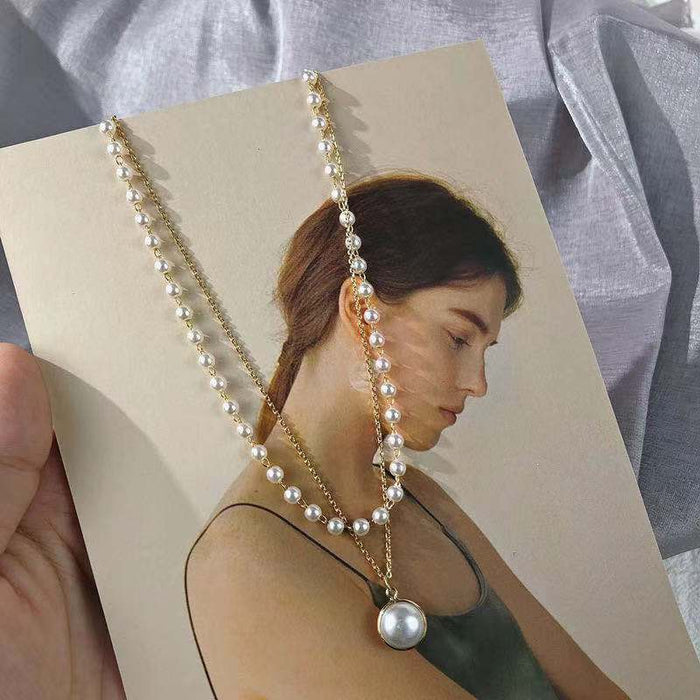 Wholesale Fashionable and minimalist necklace with personalized and niche design, double layered necklace with pearl collarbone chain