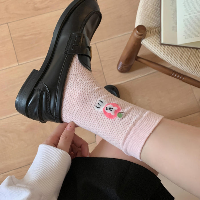 Wholesale Cartoon mesh breathable mid tube socks, cute socks