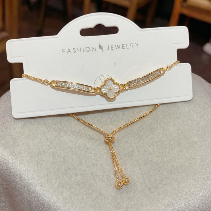 Wholesale Gold Plated Copper Zircon Shell Flower Bracelet Adjustable Women S Fashion Jewelry Accessory Boutique Resale