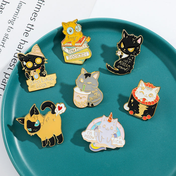 Wholesale Cute cartoon funny personality kitten brooch cat metal badge clothes bag accessories
