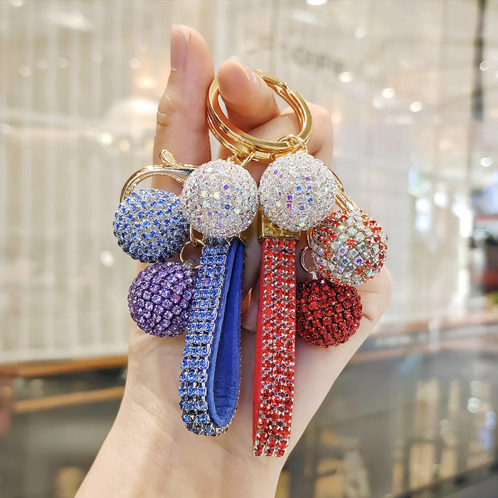 Wholesale Diamond-studded round ball pendant accessory  colorful rhinestone couple bag charm keychain