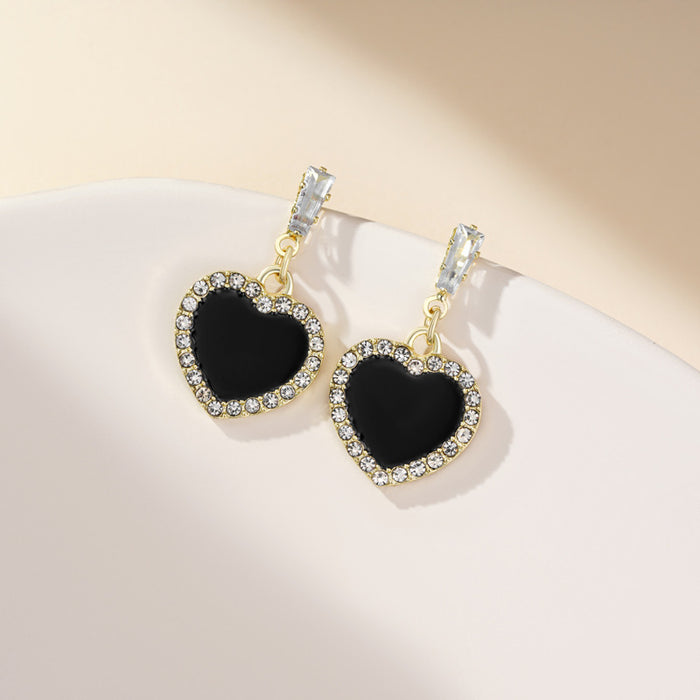 Wholesale Love Black Drop Oil Diamond Square Earrings