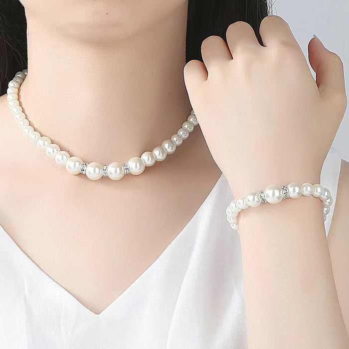 Wholesale Pearl necklace three piece set necklace light luxury niche high-end feeling bracelet jewelry accessories