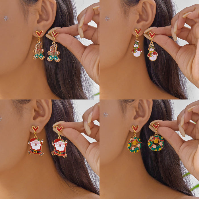 Wholesale Christmas Series Love Alloy Oil Drop Earrings Versatile Snowman Wreath Christmas Paper Card Earrings
