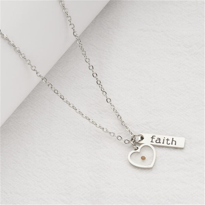 Wholesale  Water Drop Love-shaped Mustard Seed Long Stainless Steel Necklace