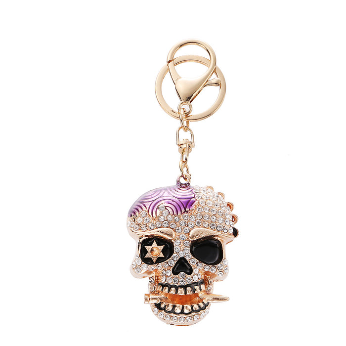 Wholesale Diamond-encrusted Halloween skull keychain alloy skull