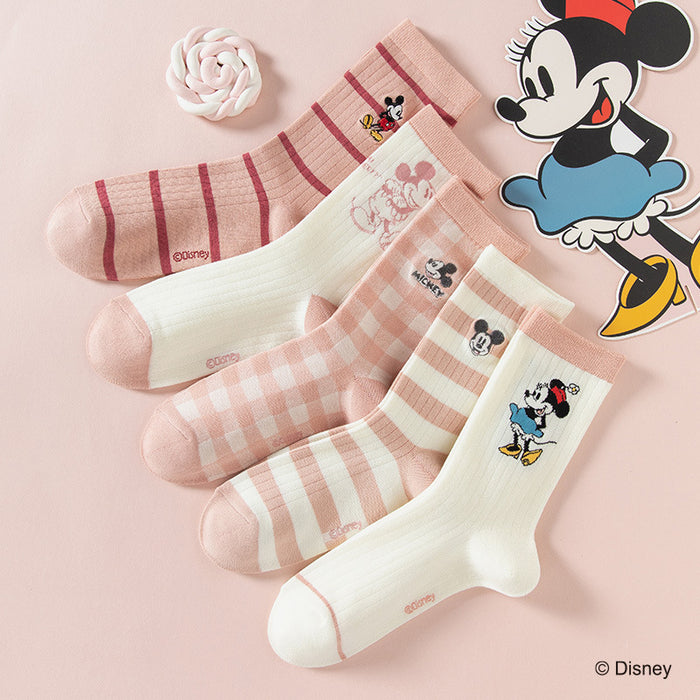 Wholesale Autumn and Winter Socks 5-Pair Academy Style Embroidered Mid Socks Cotton Socks