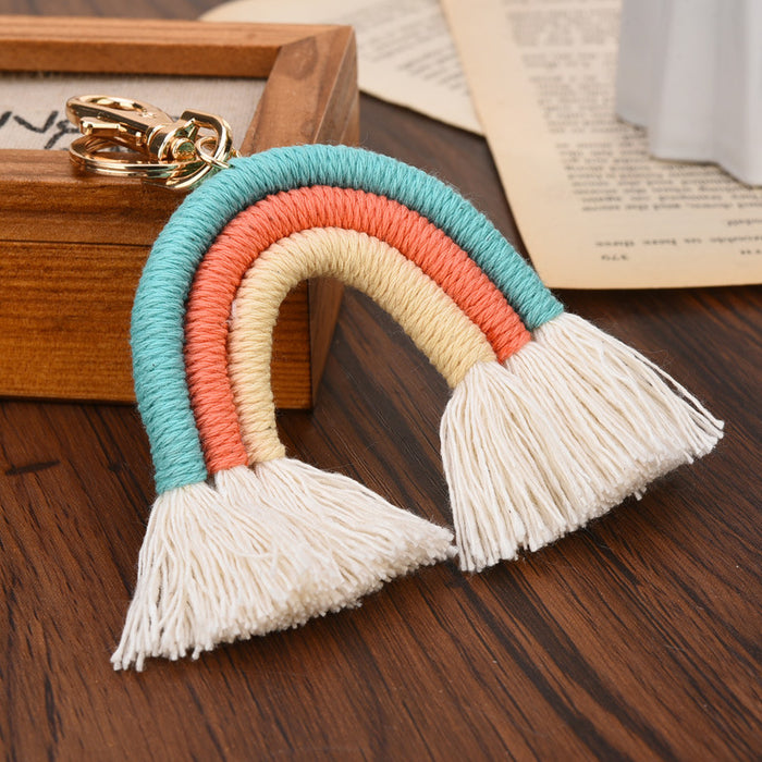 Wholesale New square tassel rainbow keychain hand woven pendant