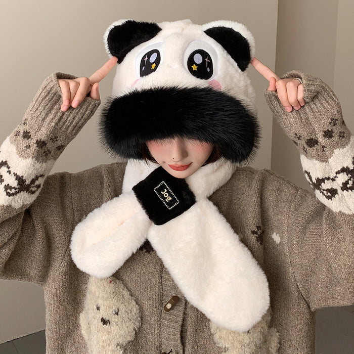 Wholesale Cute cartoon panda hat f and gloves all in one