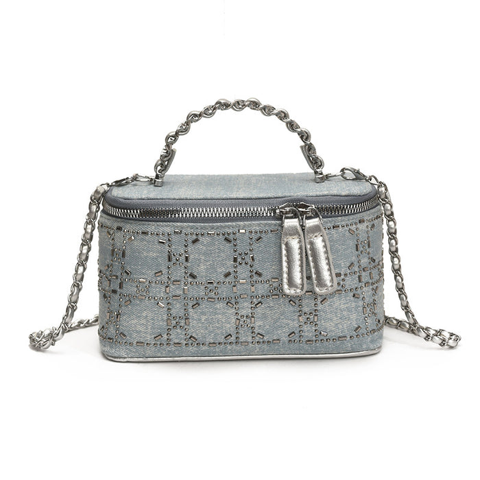 Wholesale Cowboy Diamond Flash Bag, Cowboy Blue Hot Stamped Diamond Versatile Handbag, Fashion Single Shoulder Box Bag