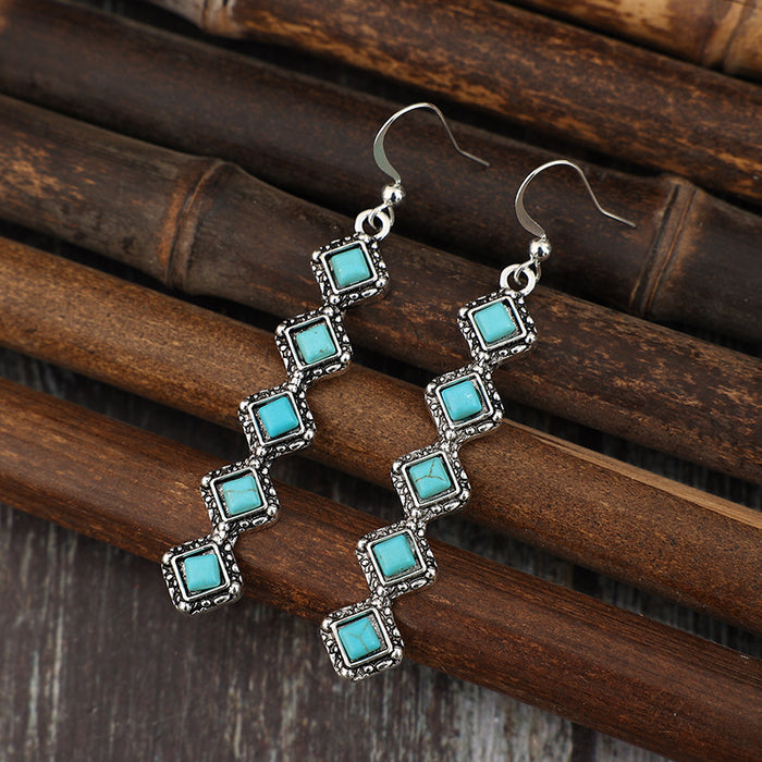 Wholesale Vintage one line long turquoise earrings, creative earrings