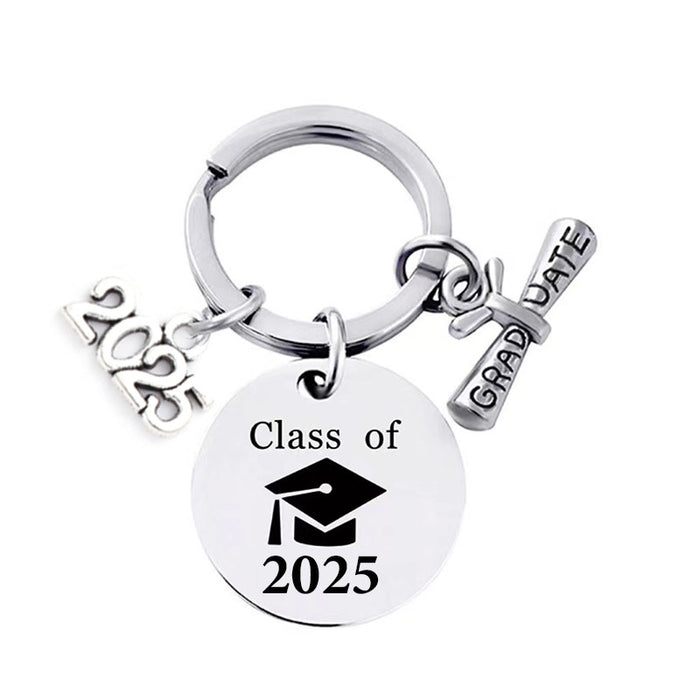 Wholesale Graduation Season Gift Stainless Steel Keychain with Engravable Metal Keychain Backpack Pendant