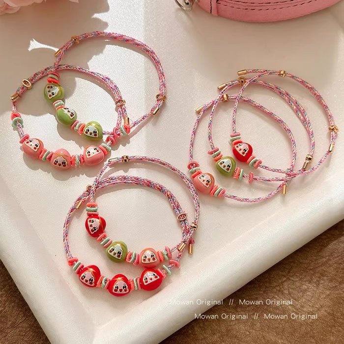 Wholesale Colorful Rope Pink Handmade Woven Bracelet Niche Exquisite  Children' s Cute Accessories