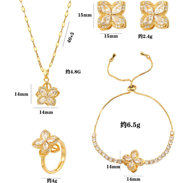 Wholesale New rotating necklace with zircon pendant earrings and ring set, collarbone chain necklace accessory