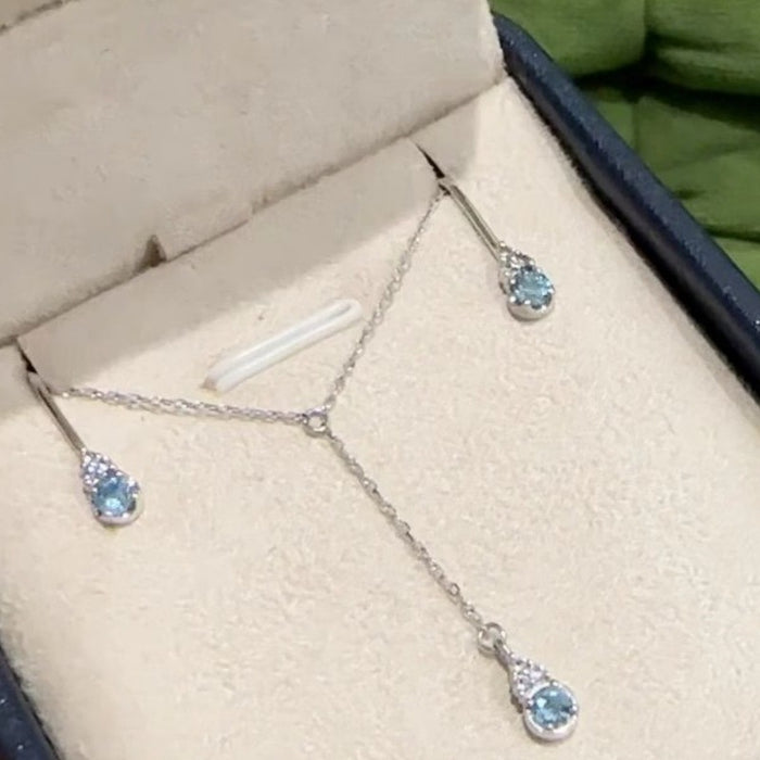 Wholesale Retro blue diamond water droplet necklace with minimalist and high-end design, niche design, neck chain, chain lock, bone chain wholesale