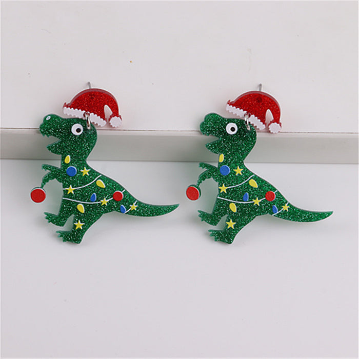 Wholesale Christmas Dinosaur Snowflake Acrylic Earrings JDC-ES-ChouD005