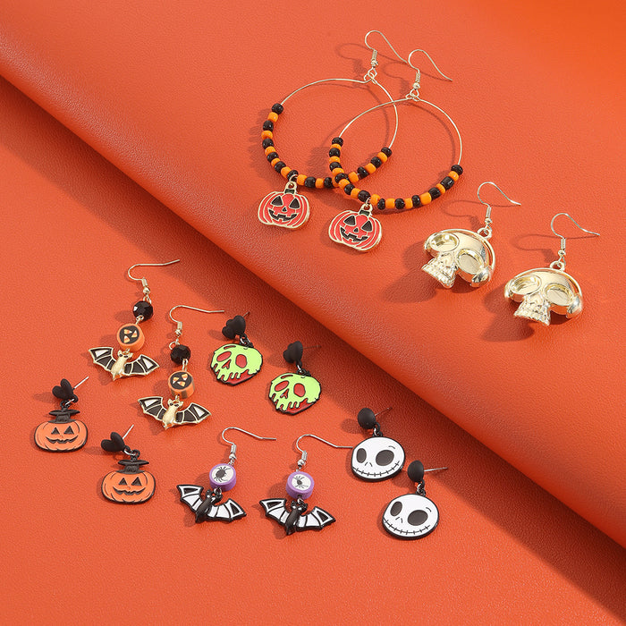 Wholesale Skull Dark Diamond Alloy Pumpkin Spider Halloween Earrings Set JDC-ES-ShuangN002