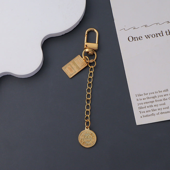 Wholesale Pearl Bead Chain Keychain Metal Square Figure Pendant Mobile Phone Case Hanging