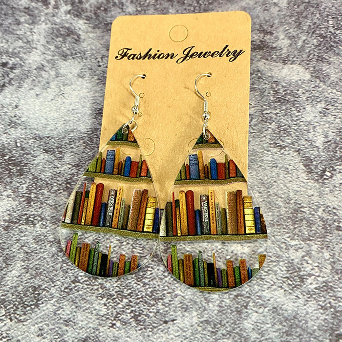 Wholesale Acrylic earrings, classic water droplet splicing bookshelf, acrylic teacher earrings