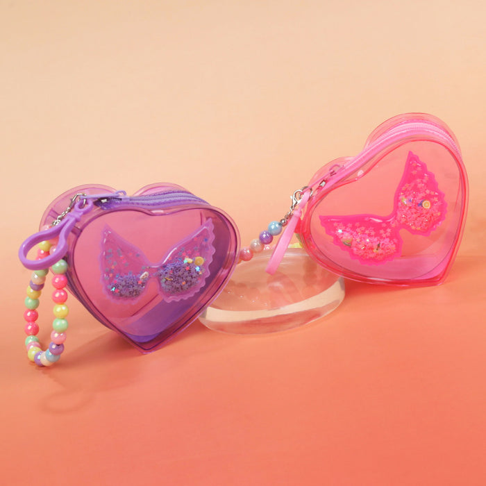 Wholesale PVC Transparent Heart Wings Coin Purse Waterproof Earphone Bag Stylish Girly Storage Pouch