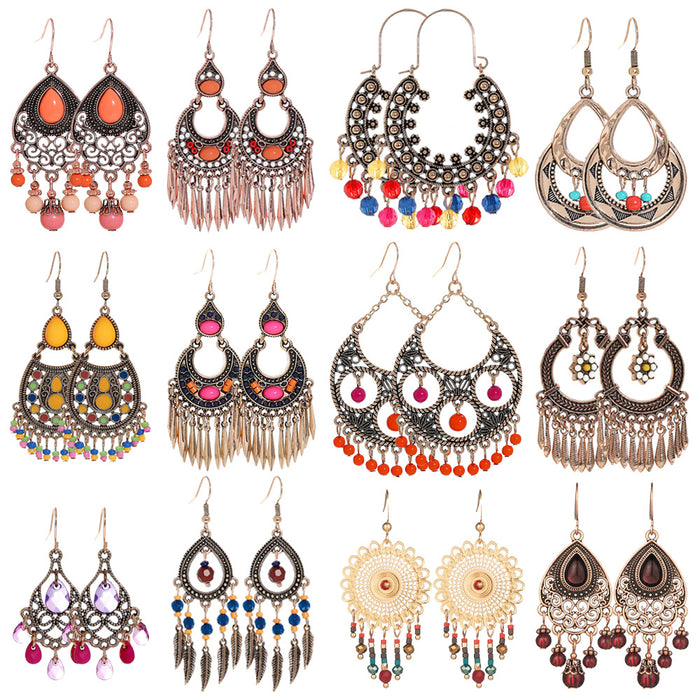 Wholesale Bohemian Tassel Geometric Drop Earrings Electroplated Zinc Alloy Jewelry Accessory MOQ≥2