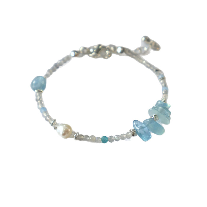 Wholesale Simple and high-end jewelry, natural sea blue treasure crushed lime, moonlight pearl bracelet