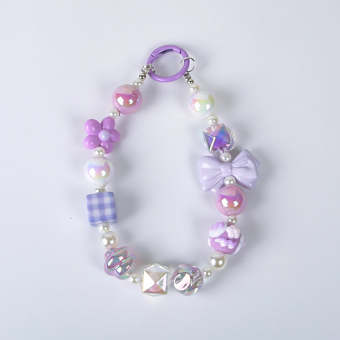 Wholesale  Macaron Creative Beaded Key Chain Mobile Phone Chain Pendant Mobile Phone Hanging Chain