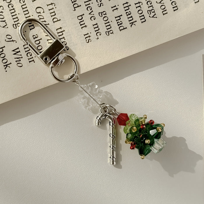 Wholesale Christmas tree mobile phone pendant crystal beaded bag hanging key chain
