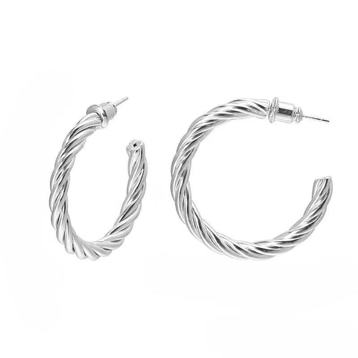 Wholesale Titanium steel Fried Dough Twists earrings Customized C-shaped stainless steel popular gold-plated advanced ear button earrings