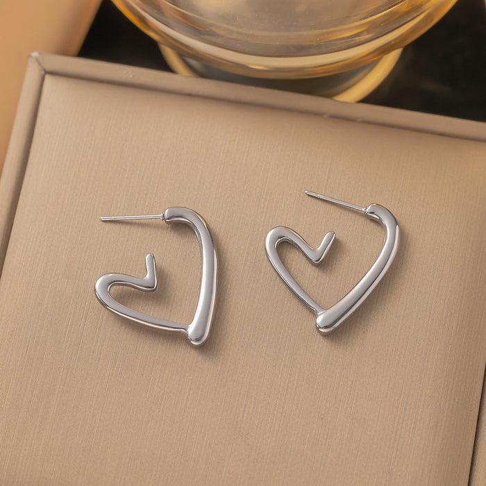 Wholesale Simple stainless steel love earrings cold wind earrings