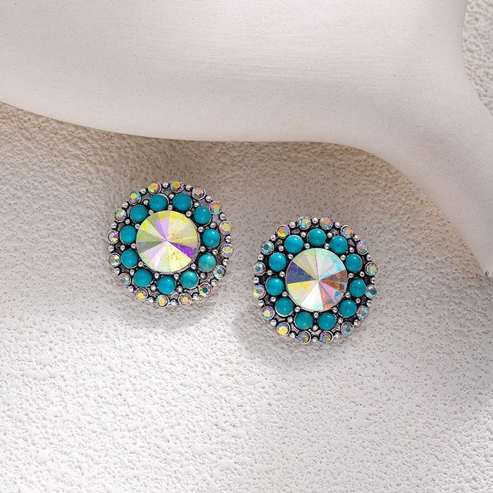 Wholesale Retro ethnic turquoise flower earrings