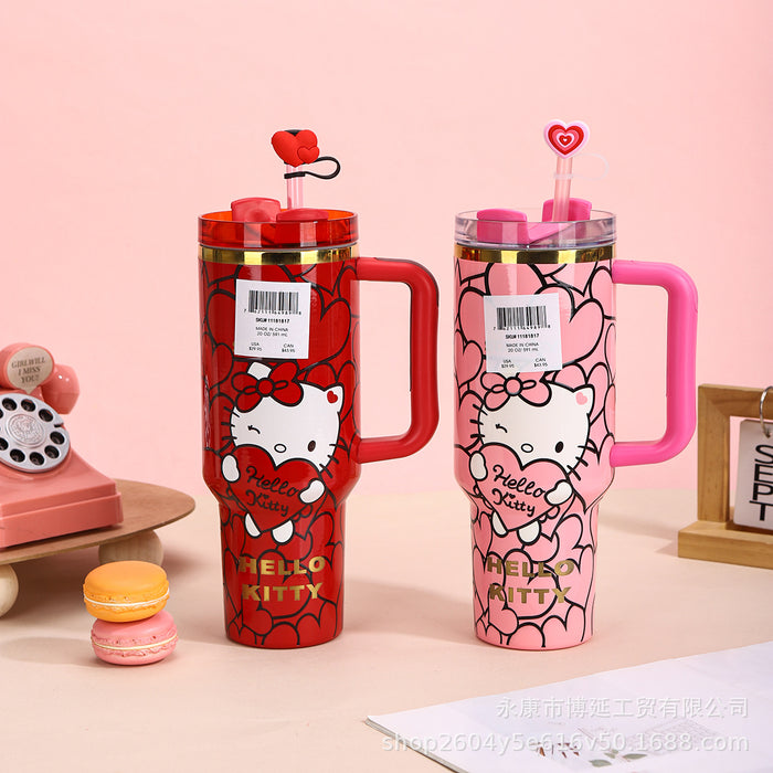 Wholesale 40oz Cute Cartoon Straw with Handle,  Portable Stainless Steel Ice Bullies Cup