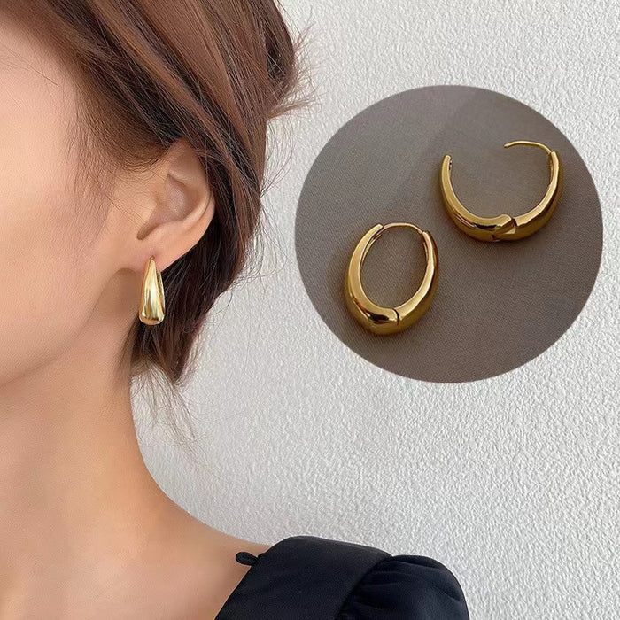 Wholesale Elegant smooth metal ear buckle, geometric elliptical ear ring, retro style earrings
