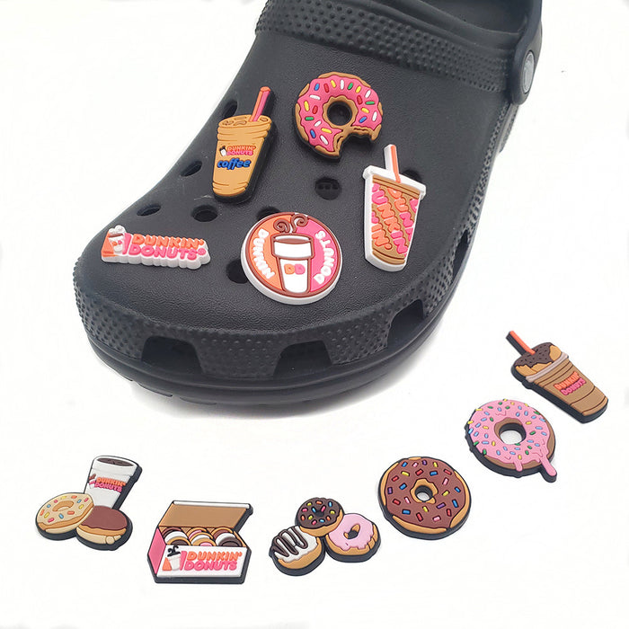 Wholesale Random 10PCS Cartoon Donut Milk Tea PVC Hole Shoes Shoe Buckle JDC-SC-WanX006
