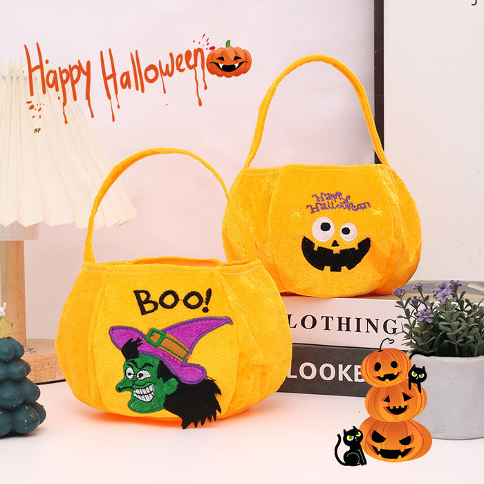 Wholesale Plush  Treat Handbags Green Black Cat Pumpkin Motif for Trick-or-Treat Gift