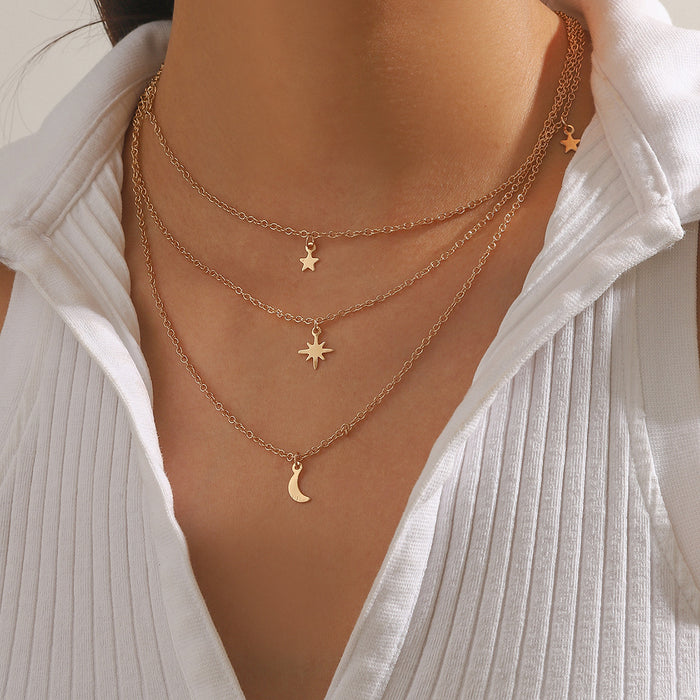 Wholesale Multi-Layer Sun Pendant Necklace Gold Alloy Trendy Fashion Accessory