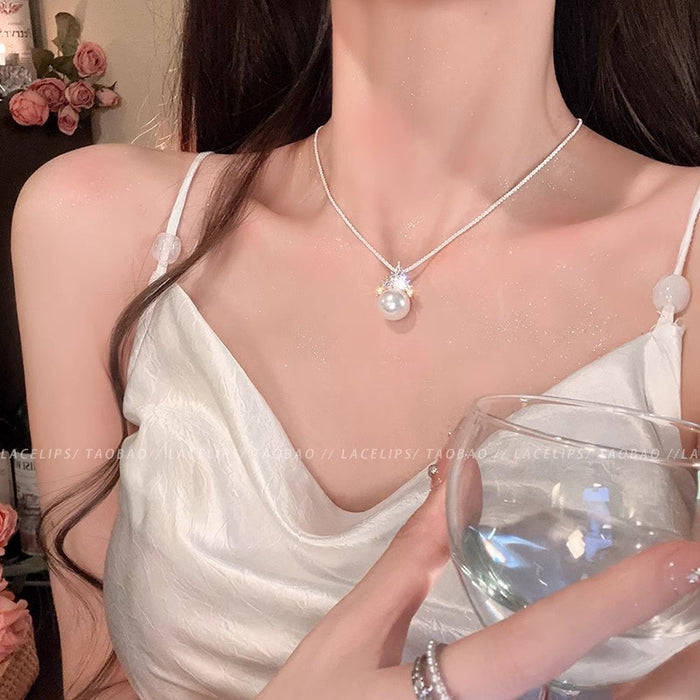 Wholesale Pearl temperament zircon necklace, collarbone chain, necklace pendant, light luxury, niche accessories