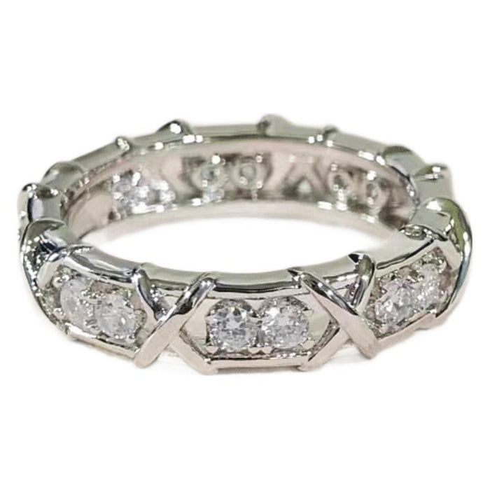 Wholesale Cross two-color ring full of diamonds in rose gold, high-end sixteen-stone light luxury ring