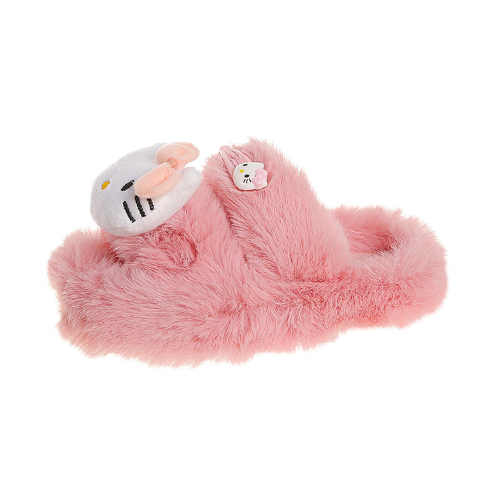 Wholesale Plush cat hairpin soft sole non-slip wear-resistant indoor furry slippers