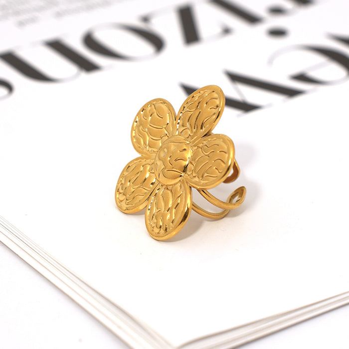 Wholesale Stainless Steel Ring Flowers 18K Gold Accessible Fashion Jewelry Women's Rings