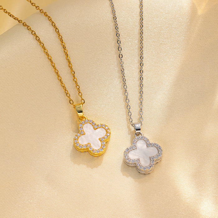 Wholesale Golden Luxury Diamond Four-leaf Clover Necklace Women's Black and White Double-sided Clavicle Chain 18K Gold-plated Necklace Chain