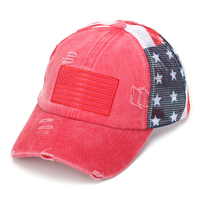 Wholesale Stylish Distressed American Flag Embroidered Children' s Baseball Cap Navy Blue Sun Protection