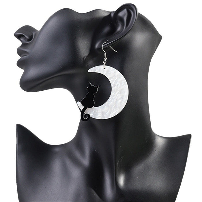 Wholesale Asymmetric Acrylic Moon Cat Earrings JDC-ES-ChouD008
